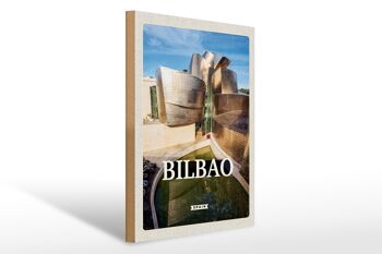 Panneau en bois voyage 30x40cm Bilbao Espagne ville portuaire lieu de vacances 1
