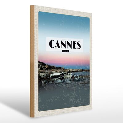 Cartel de madera viaje 30x40cm Cannes Francia cuadro panorámico vacaciones