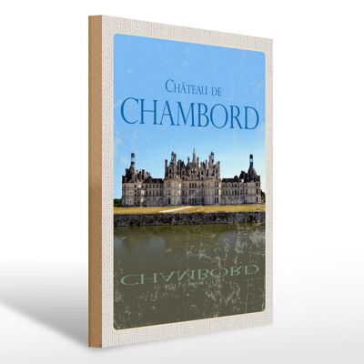 Targa in legno da viaggio 30x40 cm Chateau de Chambord Castle Retro