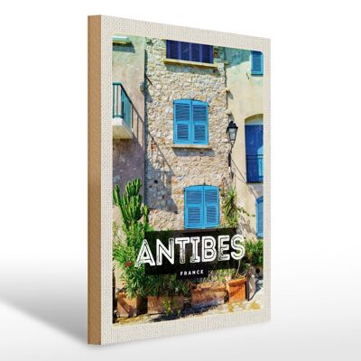 Cartello in legno da viaggio 30x40 cm Destinazione di viaggio della città vecchia di Antibes Francia