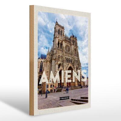 Cartello in legno da viaggio 30x40 cm Destinazione di viaggio del castello di Amiens Francia