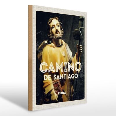 Cartello in legno da viaggio 30x40 cm Scultura retrò Camino de Santiago