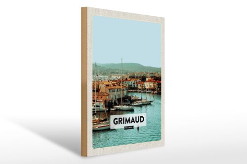 Holzschild Reise 30x40cm Grimaud France Urlaub Meer Geschenk