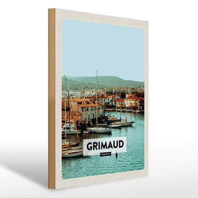 Cartel de madera viaje 30x40cm Grimaud Francia regalo vacaciones mar
