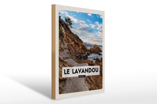 Holzschild Reise 30x40cm Le Lavandou France Berge Meer Urlaub