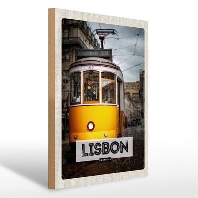 Panneau en bois voyage 30x40cm Lisbonne Portugal tram 28