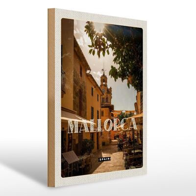 Cartel de madera viaje 30x40cm Mallorca España centro vacacional casco antiguo