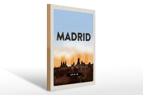 Holzschild Reise 30x40cm Madrid Spain Retro Malerisches Bild