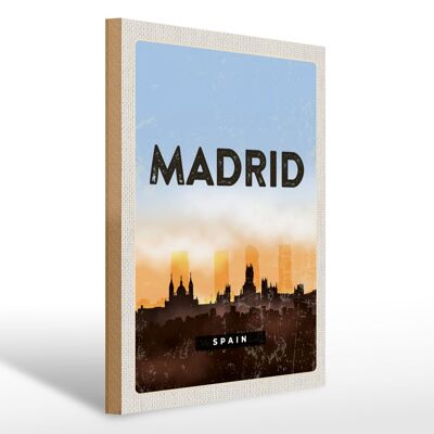 Cartel de madera de viaje 30x40cm Madrid España cuadro retro pintoresco