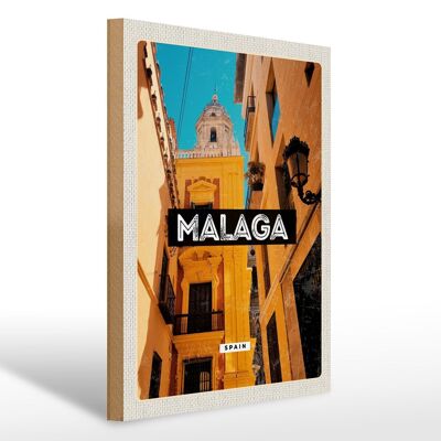 Cartello in legno da viaggio 30x40 cm Malaga Spagna centro storico regalo retrò