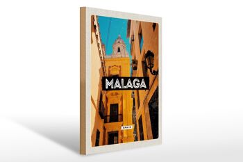 Panneau en bois voyage 30x40cm Malaga Espagne vieille ville cadeau rétro 1