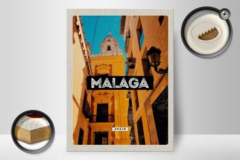 Panneau en bois voyage 30x40cm Malaga Espagne vieille ville cadeau rétro 2