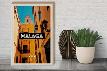 Panneau en bois voyage 30x40cm Malaga Espagne vieille ville cadeau rétro 3
