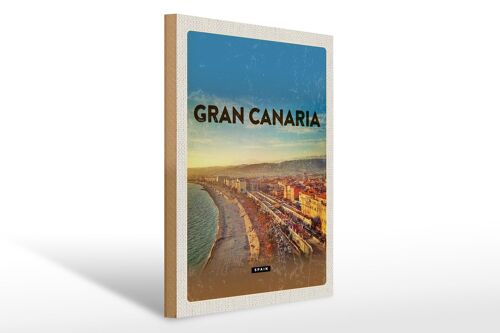 Holzschild Reise 30x40cm Gran Canaria Spain Panoramablick Meer