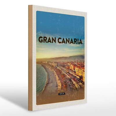 Cartel de madera viaje 30x40cm Gran Canaria España vista panorámica al mar