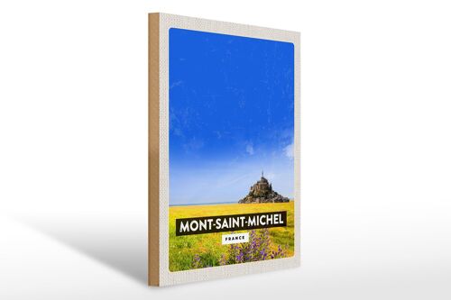 Holzschild Reise 30x40cm Mont-Saint-Michel France Kathedrale