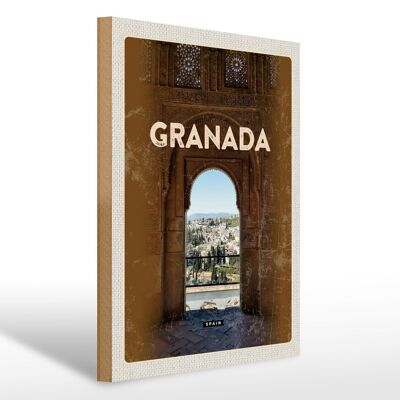 Cartello in legno da viaggio 30x40 cm Architettura retrò Granada Spagna