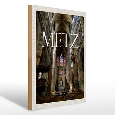 Cartel de madera viaje 30x40cm Metz Francia destino de viaje catedral