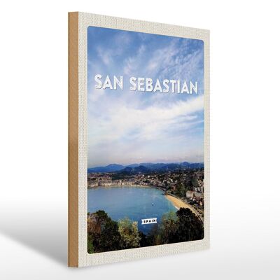 Cartello in legno da viaggio 30x40 cm San Sebastian Spagna mare vacanza sole