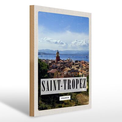 Cartello in legno da viaggio 30x40 cm Poster panoramico Saint-Tropez Francia