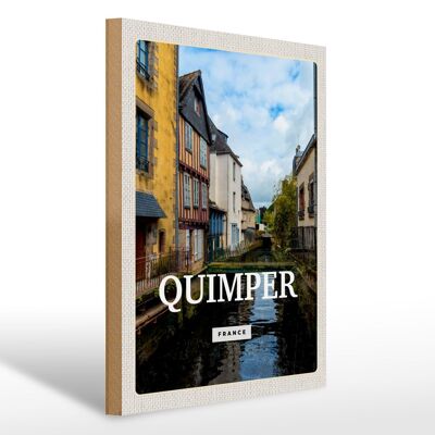 Cartel de madera viaje 30x40cm Quimper Francia casco antiguo río regalo