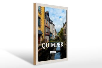 Panneau en bois voyage 30x40cm Quimper France vieille ville rivière cadeau 1