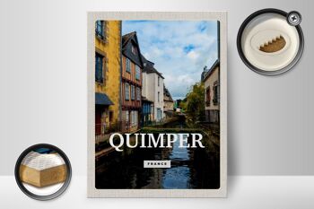 Panneau en bois voyage 30x40cm Quimper France vieille ville rivière cadeau 2