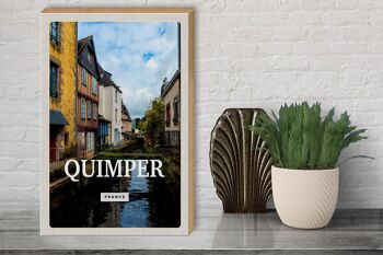 Panneau en bois voyage 30x40cm Quimper France vieille ville rivière cadeau 3