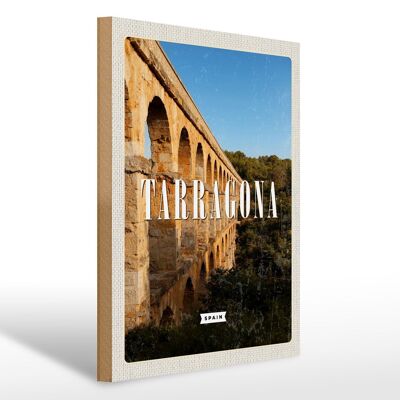 Targa in legno da viaggio 30x40 cm Tarragona Spagna città portuale Medioevo