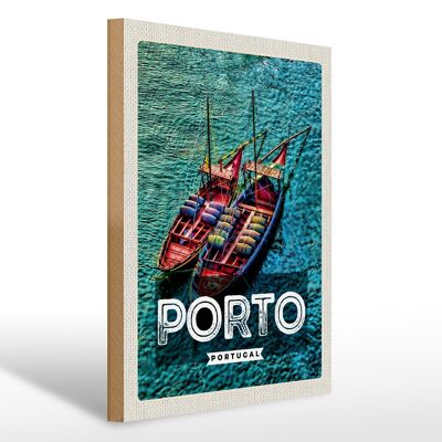 Cartel de madera viaje 30x40cm Porto Portugal veleros