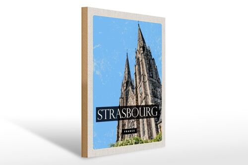 Holzschild Reise 30x40cm Strasbourg France Kathedrale Geschenk