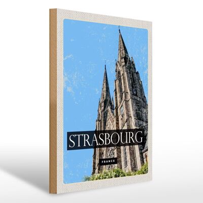Cartel de madera viaje 30x40cm Estrasburgo Francia catedral regalo