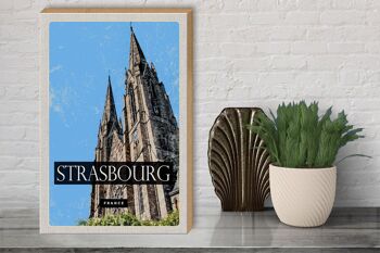 Panneau en bois voyage 30x40cm Strasbourg France cadeau cathédrale 3