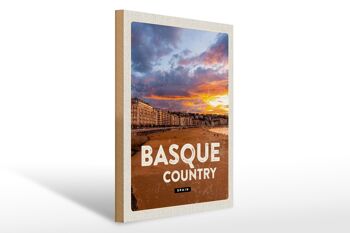 Panneau en bois voyage 30x40cm Pays Basque Espagne Coucher de soleil 1