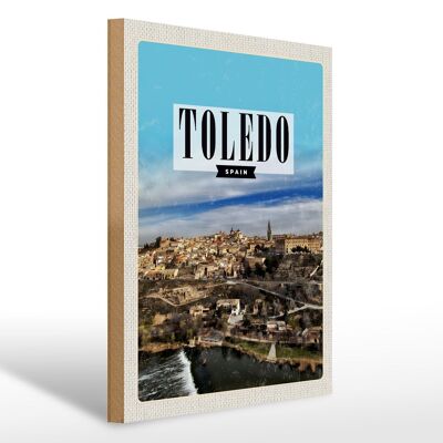 Cartel de madera viaje 30x40cm Toledo España panorama ciudad vacaciones