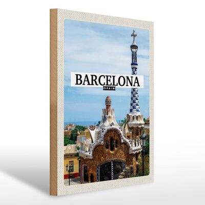 Holzschild Reise 30x40cm Barcelona Spain Urlaubsort Meer