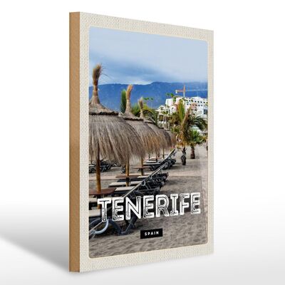 Wooden sign travel 30x40cm Tenerife Spain holiday beach palm trees