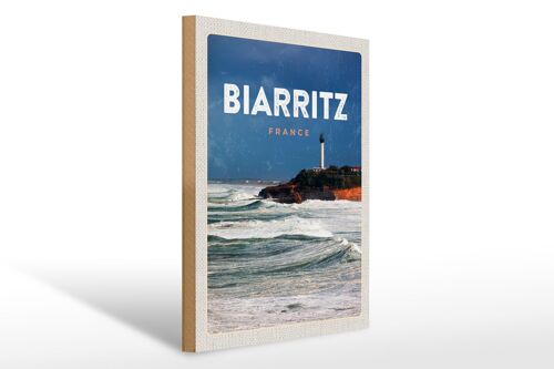 Holzschild Reise 30x40cm Biarritz France Meer Urlaub Geschenk