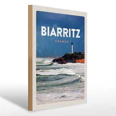 Cartel de madera viaje 30x40cm Biarritz Francia mar regalo vacaciones