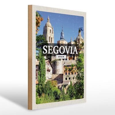 Cartello in legno da viaggio 30x40 cm Segovia Spagna vista castello