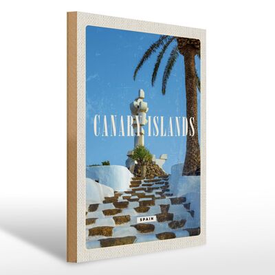 Cartel de madera viaje 30x40cm Islas Canarias España vacaciones palmeras