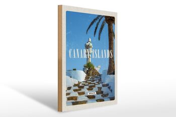 Panneau en bois voyage 30x40cm îles Canaries Espagne vacances palmiers 1