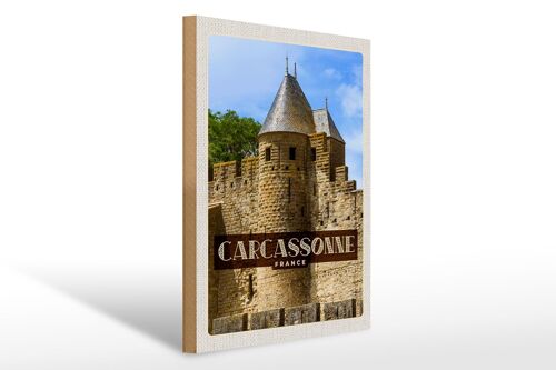 Holzschild Reise 30x40cm Carcassonne Franca Weltkulturerbe