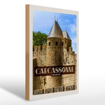 Cartello in legno da viaggio 30x40 cm Carcassonne Franca Patrimonio dell'Umanità