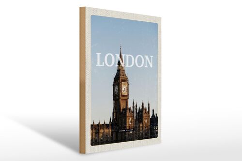 Holzschild Reise 30x40cm London UK Big Ben Glocke Geschenk