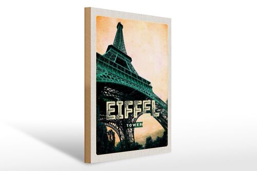 Holzschild Reise 30x40cm Eiffel Tower Retro Bild Reiseziel