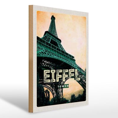 Holzschild Reise 30x40cm Eiffel Tower Retro Bild Reiseziel