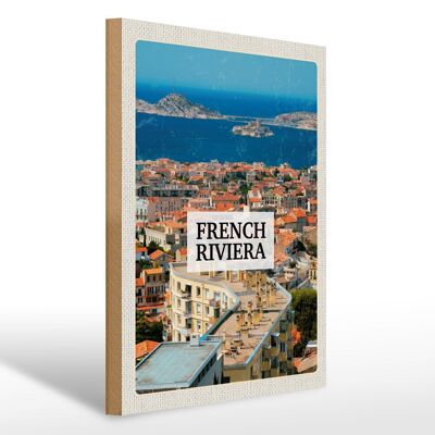 Holzschild Reise 30x40cm French Riviera Meer Panorama Urlaub