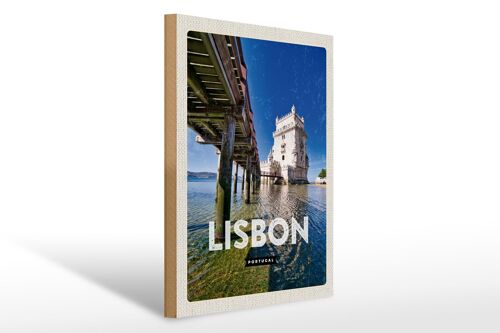 Holzschild Reise 30x40cm Lisbon Portugal Meer Reiseziel Urlaub