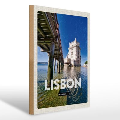 Cartello in legno da viaggio 30x40 cm Lisbona Portogallo viaggio mare destinazione vacanza